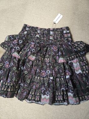 Smocked Tiered  Skirt in Black Multi Floral 23 Inch